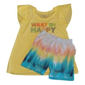 Chaser Sz 14 Girls 2 Pc Lot Elastic Waist Shorts Flutter Sleeve T Shirt Yellow